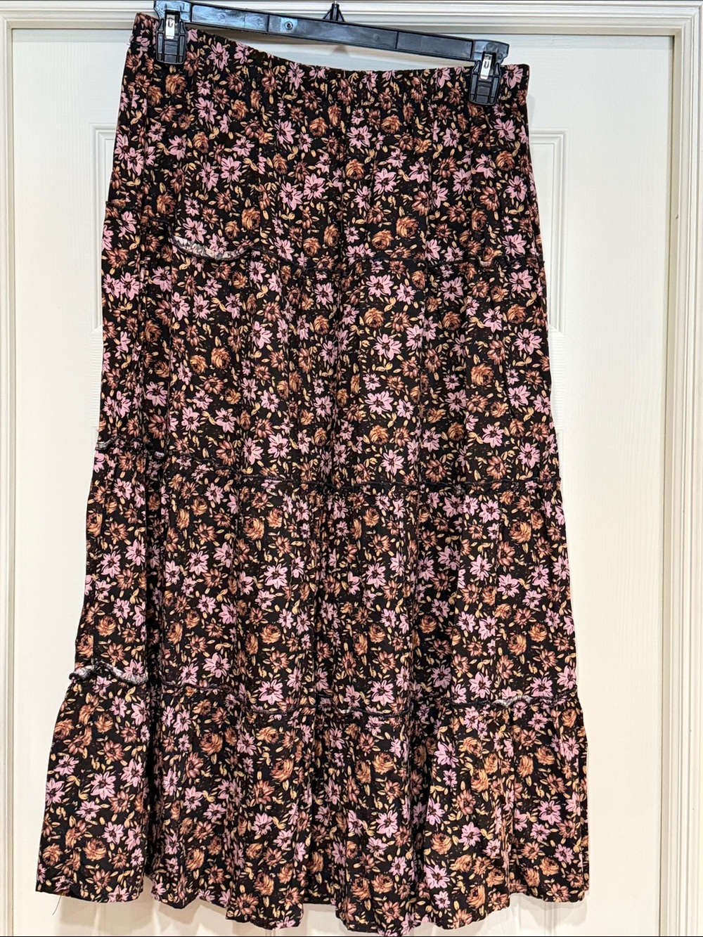 NWT Japna Brown and Pink Floral Tiered Maxi Skirt